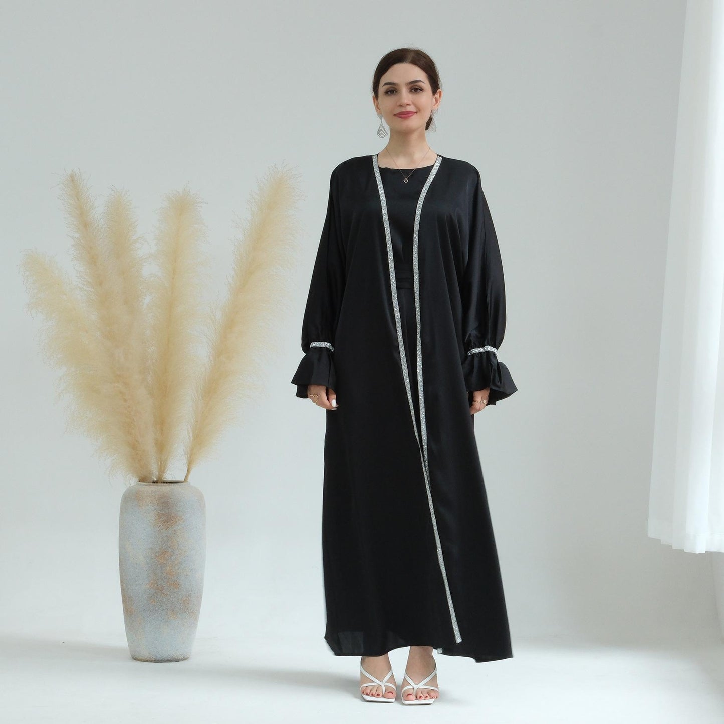 HASASERIES HS0567 Beaded Trumpet Sleeve Robe and Sleeveless Skirt with Inside Two-piece Suit