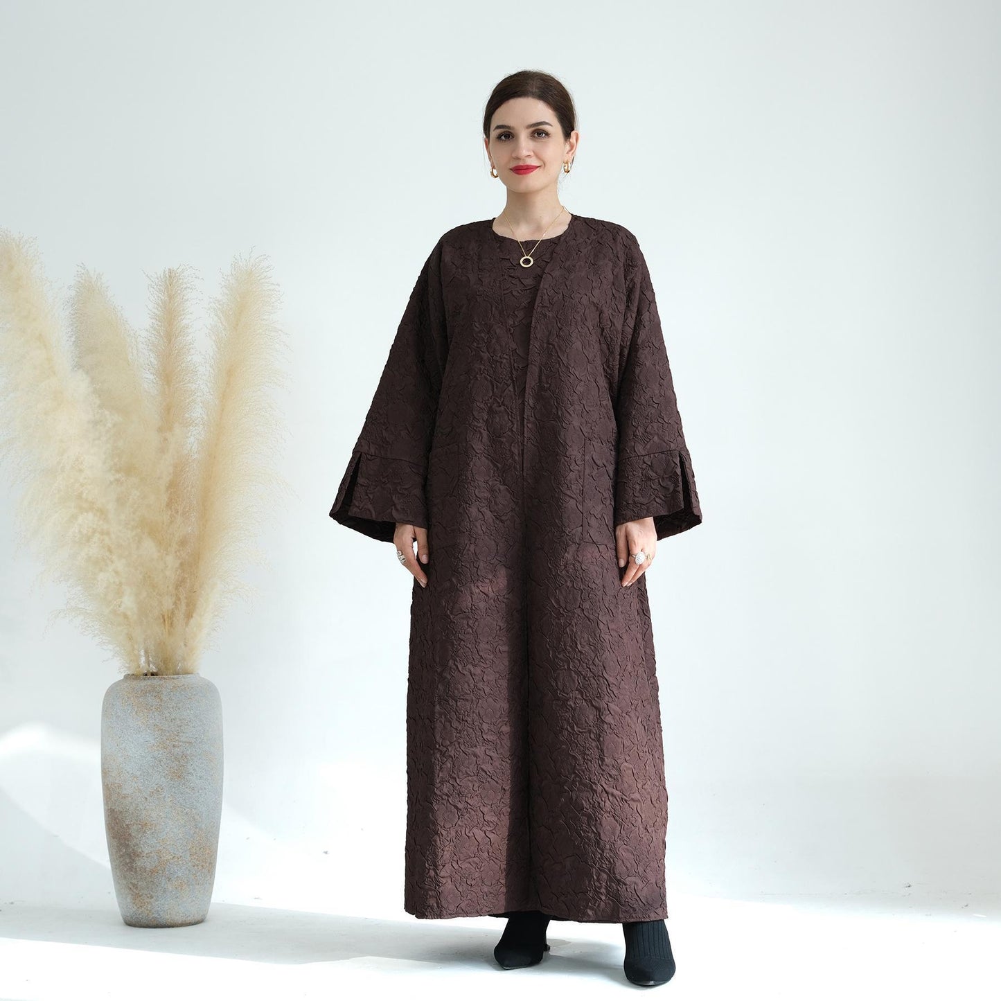 HASASERIES HS0719 Cardigan with Vest Dress Abaya Robe