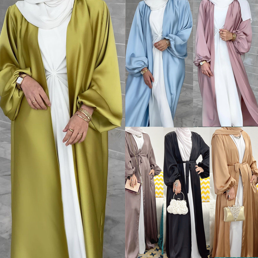 HS0481 solid color satin coat open abaya
