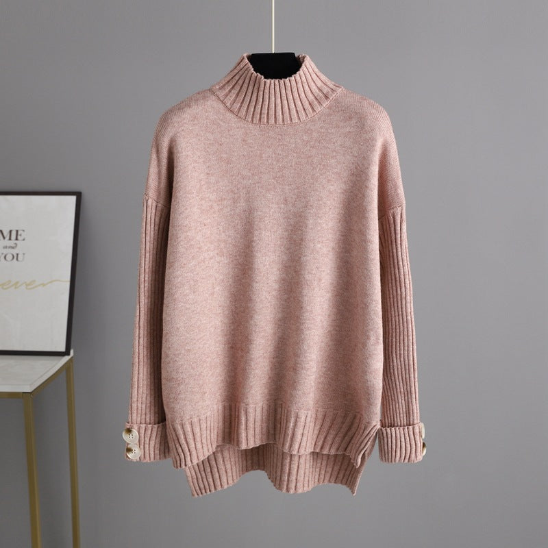 HS0324 2022 autumn and winter new loose high-collar sweater suit female fashionable broad-legged pants two-piece set