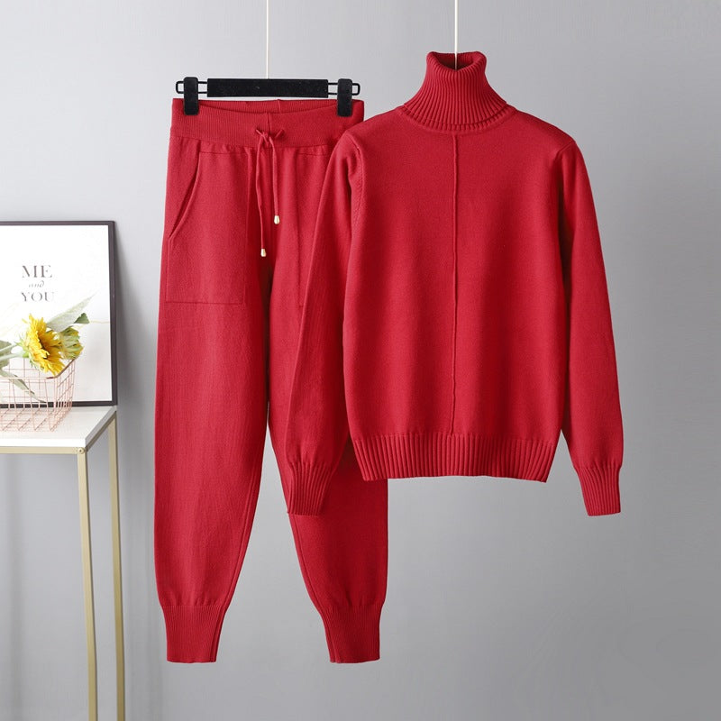 HS0475 Knitted 2 PCS SET warm fabric lapel sweater