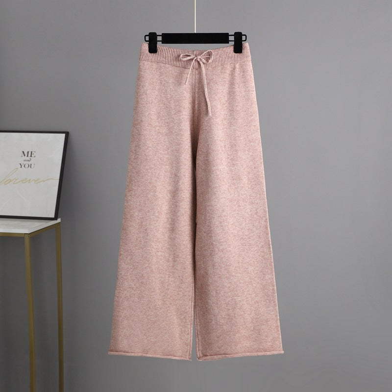 HS0324 2022 autumn and winter new loose high-collar sweater suit female fashionable broad-legged pants two-piece set