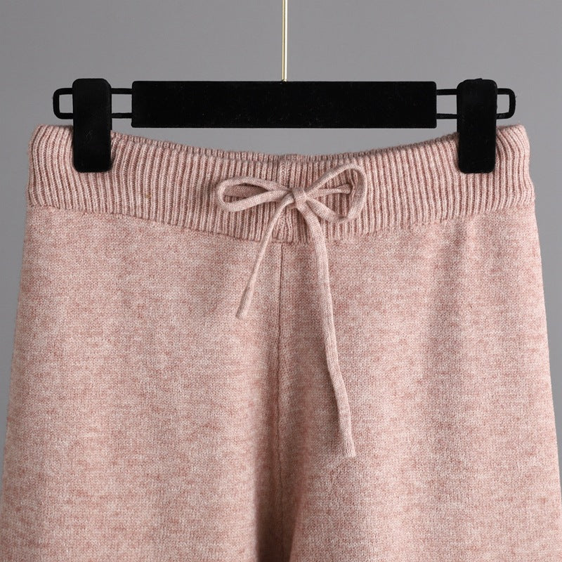 HS0324 2022 autumn and winter new loose high-collar sweater suit female fashionable broad-legged pants two-piece set