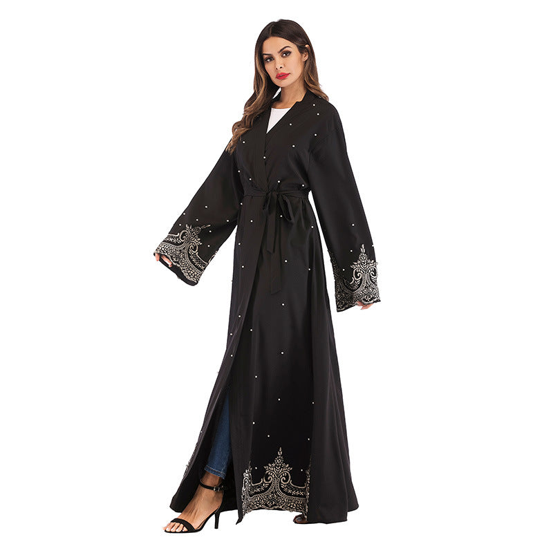 Muslim Long Sleeve Embroidered Beaded Robe Women Arabian Long Cardigan