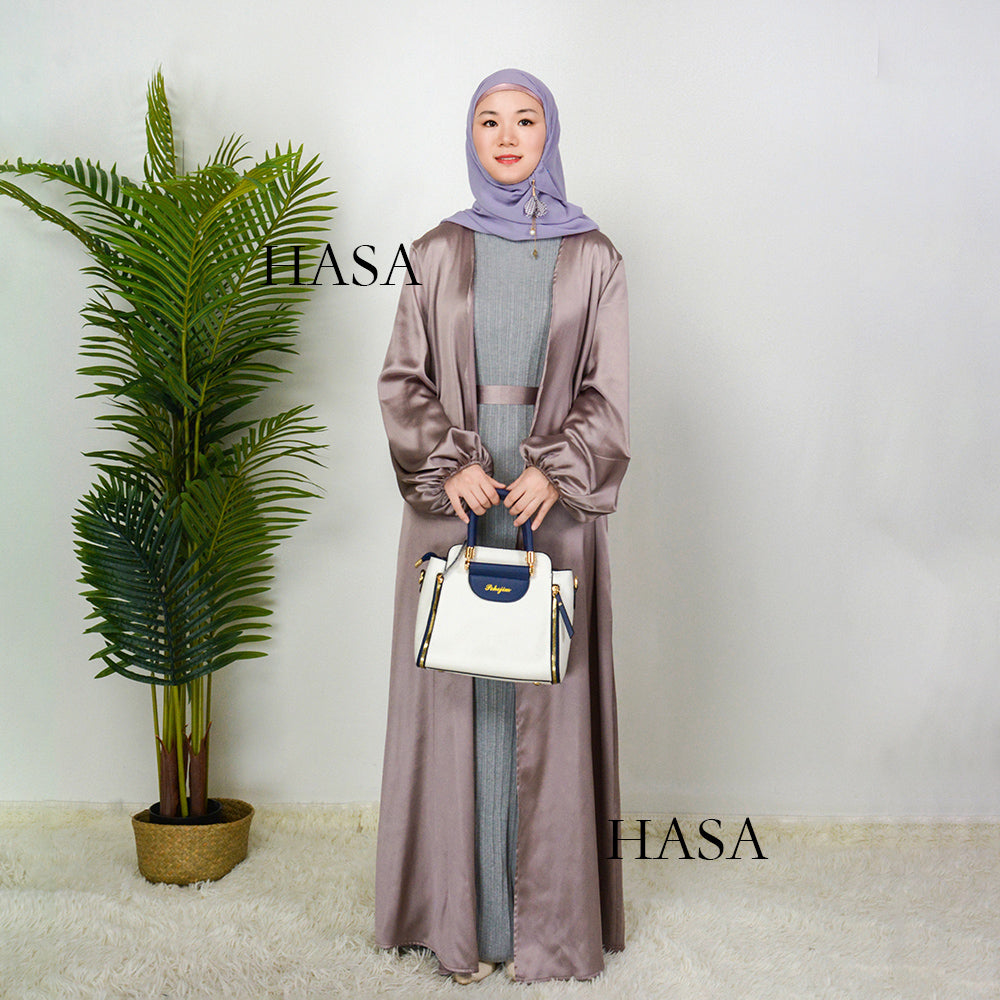 HS0111 solid color knitted pleated long dress elastic and soft muslim long dress