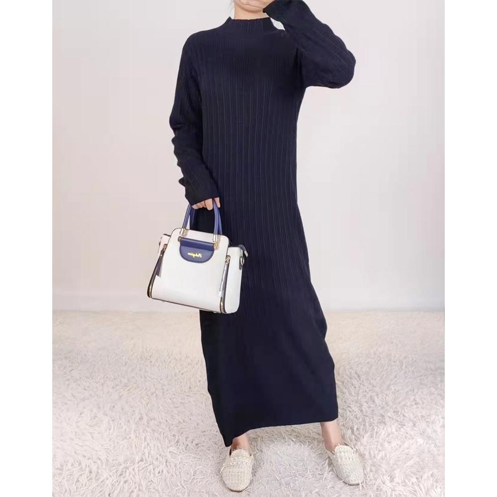 HS0111 solid color knitted pleated long dress elastic and soft muslim long dress