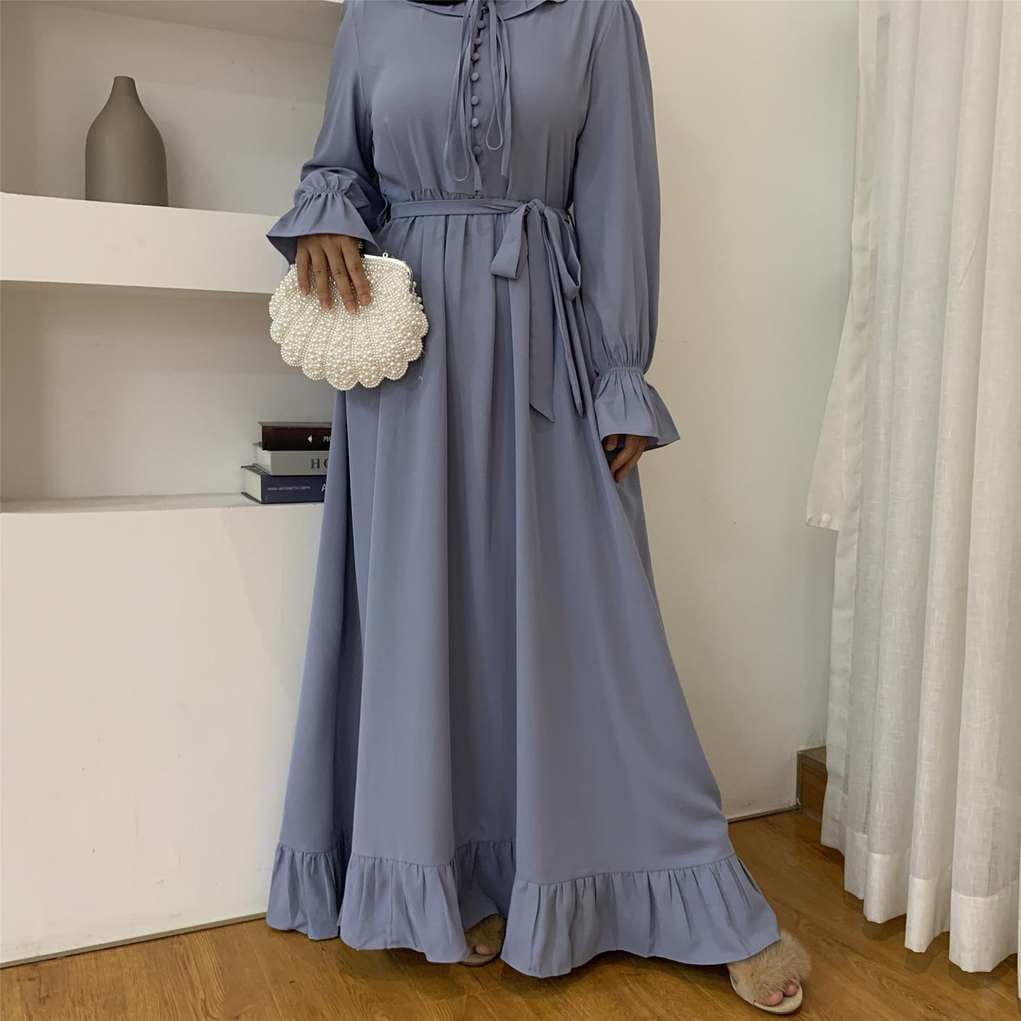 Nouvelle robe musulmane à grande balançoire avec coutures de couleur unie pour femmes