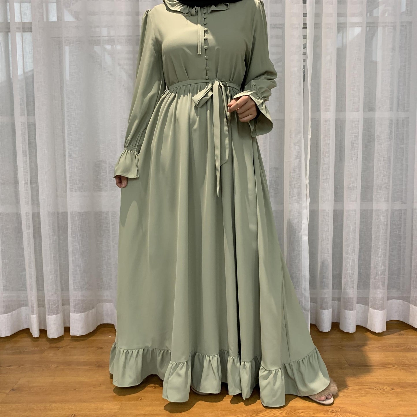Nouvelle robe musulmane à grande balançoire avec coutures de couleur unie pour femmes