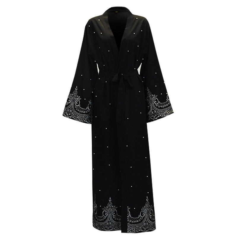 Muslim Long Sleeve Embroidered Beaded Robe Women Arabian Long Cardigan