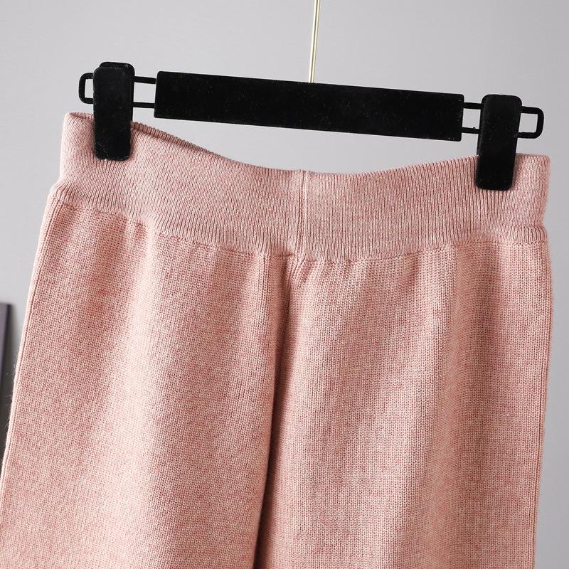 HS0341 high neck winter warm wide leg pants knitted 2 PCS SET
