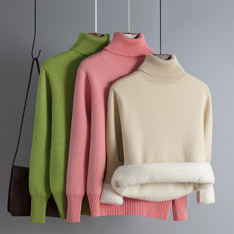 HS0355 Winter new women's clothing plus velvet thick knitted sweater solid color slim Korean fashion pullover women's inner wear