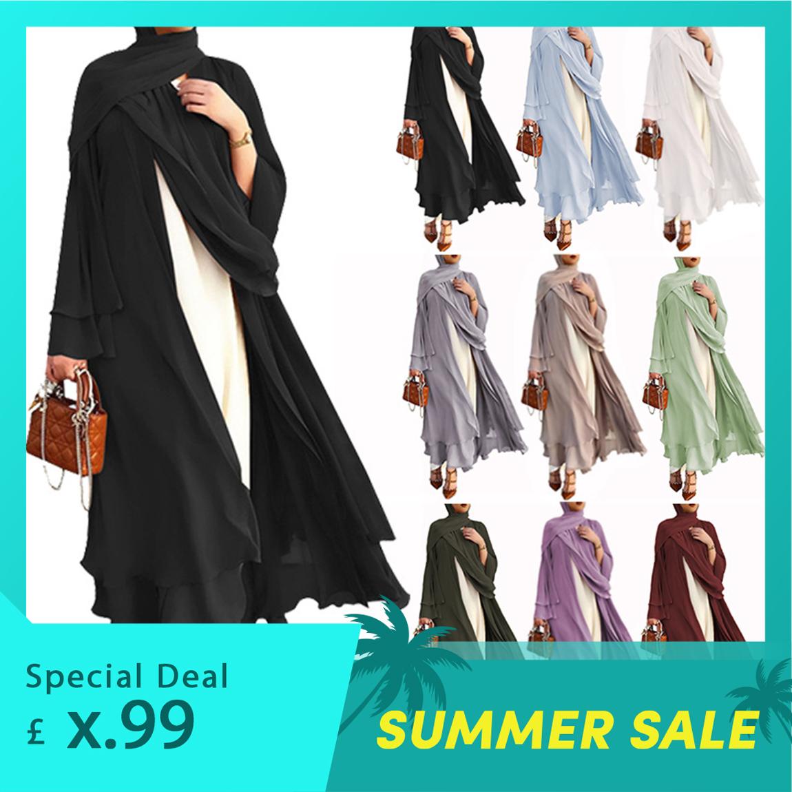 #HS10073 Cardigan en mousseline de soie douce et fluide pour femme grande taille avec hijab