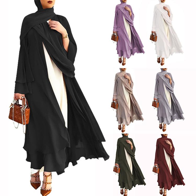 #HS10073 Cardigan en mousseline de soie douce et fluide pour femme grande taille avec hijab