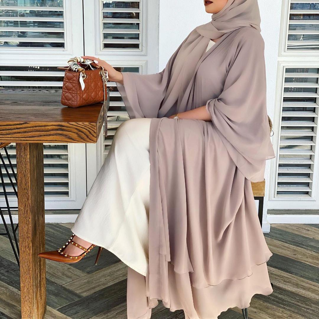 #HS10073 Cardigan en mousseline de soie douce et fluide pour femme grande taille avec hijab