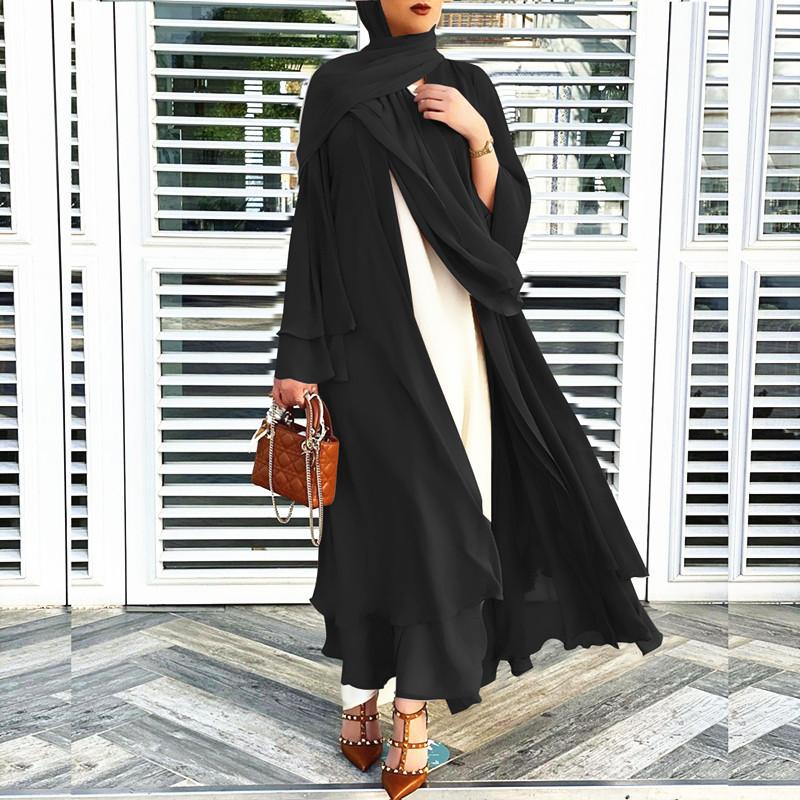 #HS10073 Cardigan en mousseline de soie douce et fluide pour femme grande taille avec hijab