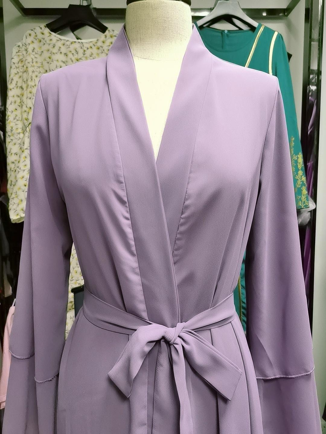 #HS10073 Cardigan en mousseline de soie douce et fluide pour femme grande taille avec hijab