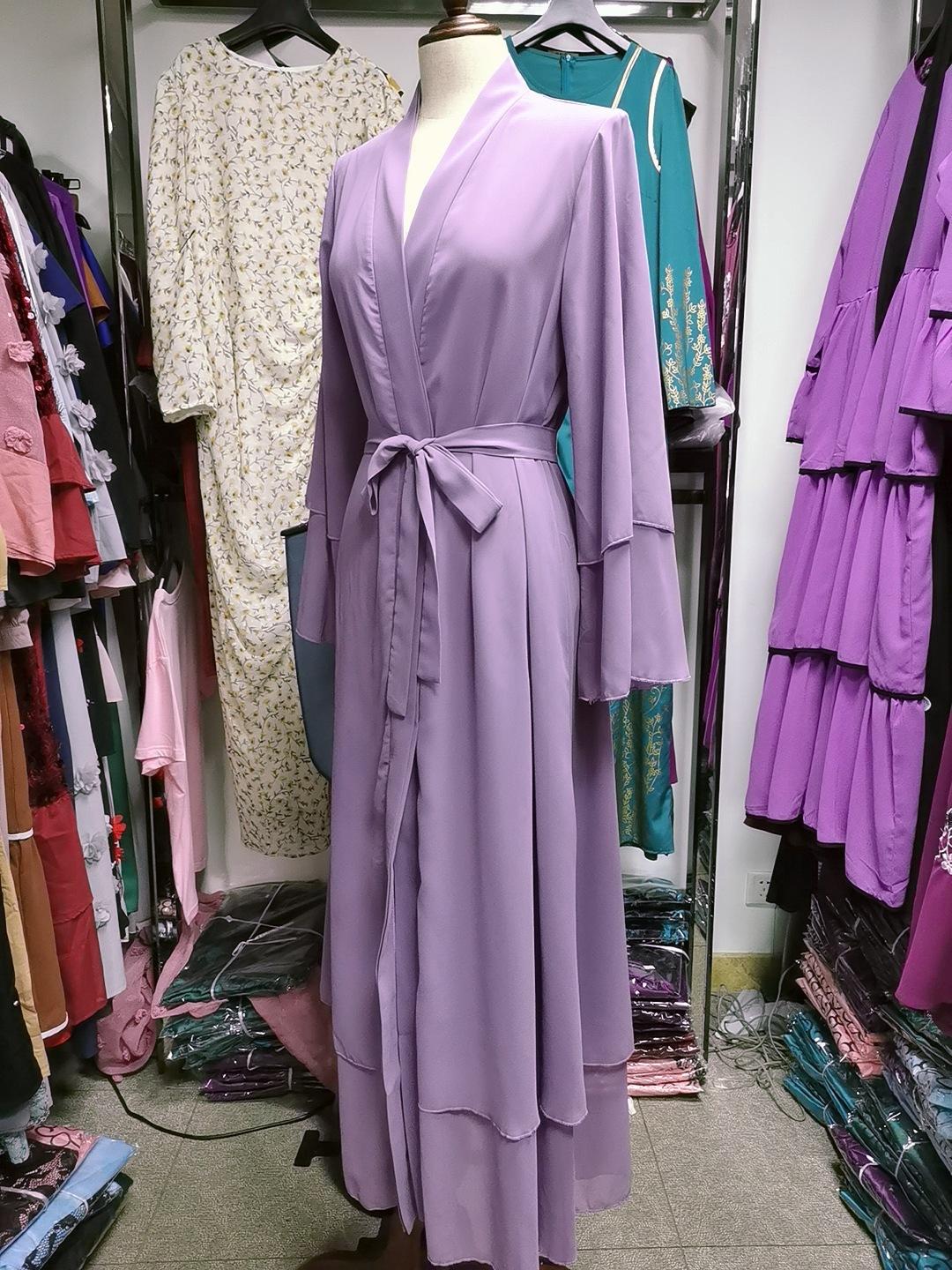 #HS10073 Cardigan en mousseline de soie douce et fluide pour femme grande taille avec hijab