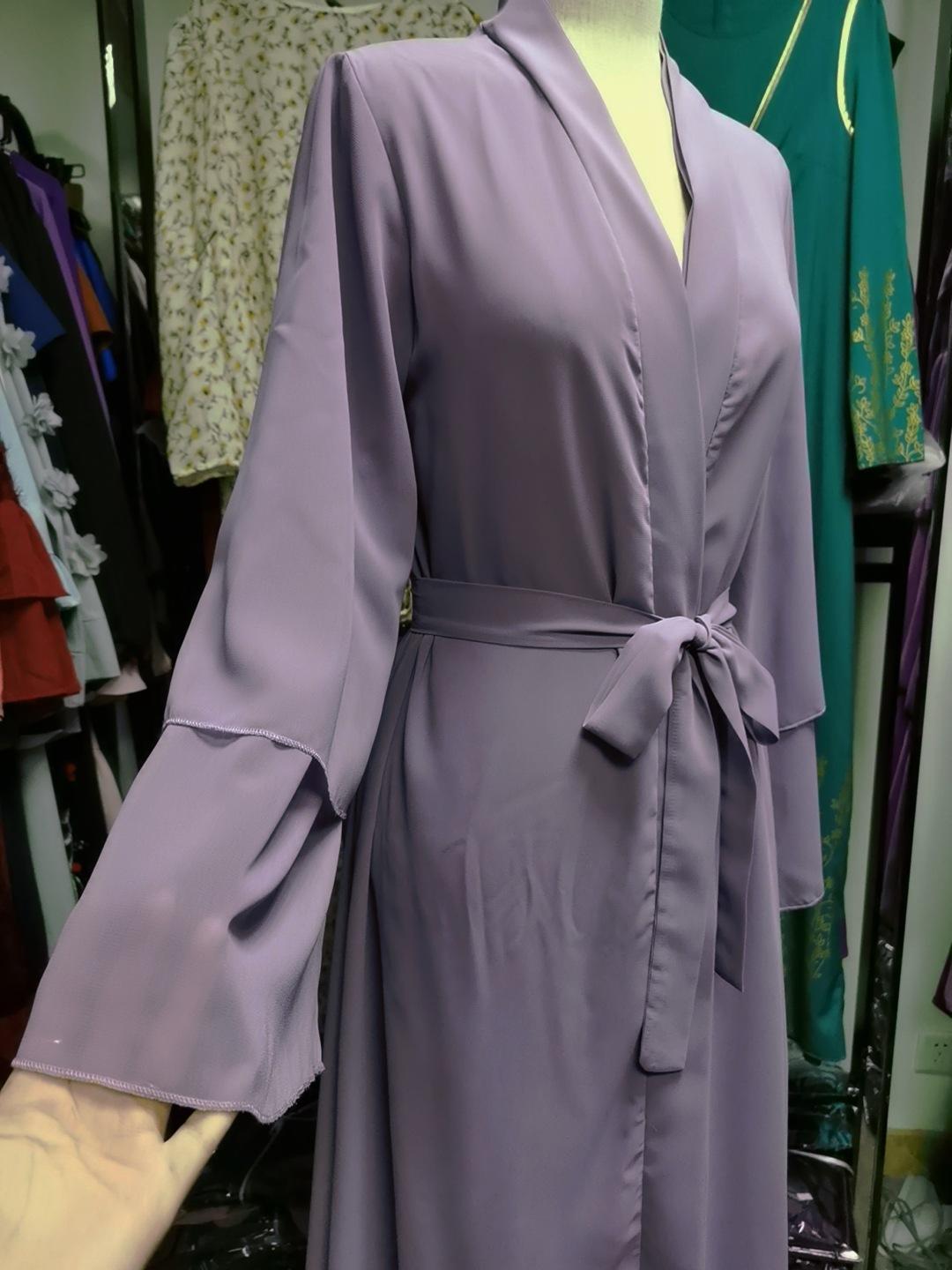 #HS10073 Cardigan en mousseline de soie douce et fluide pour femme grande taille avec hijab