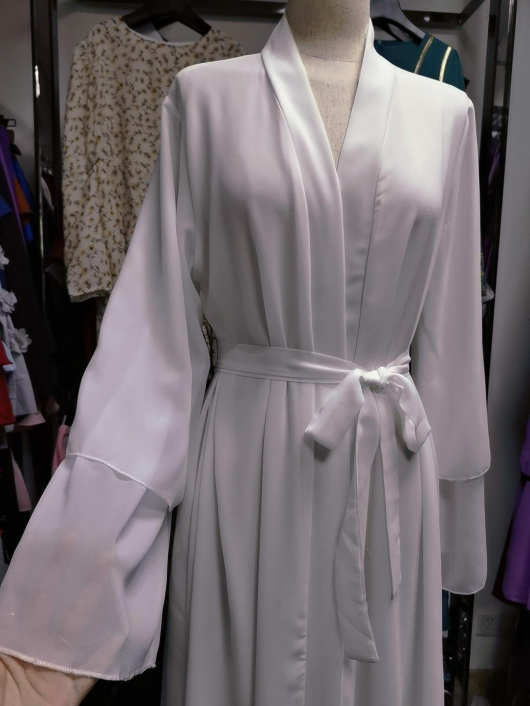 #HS10073 Cardigan en mousseline de soie douce et fluide pour femme grande taille avec hijab