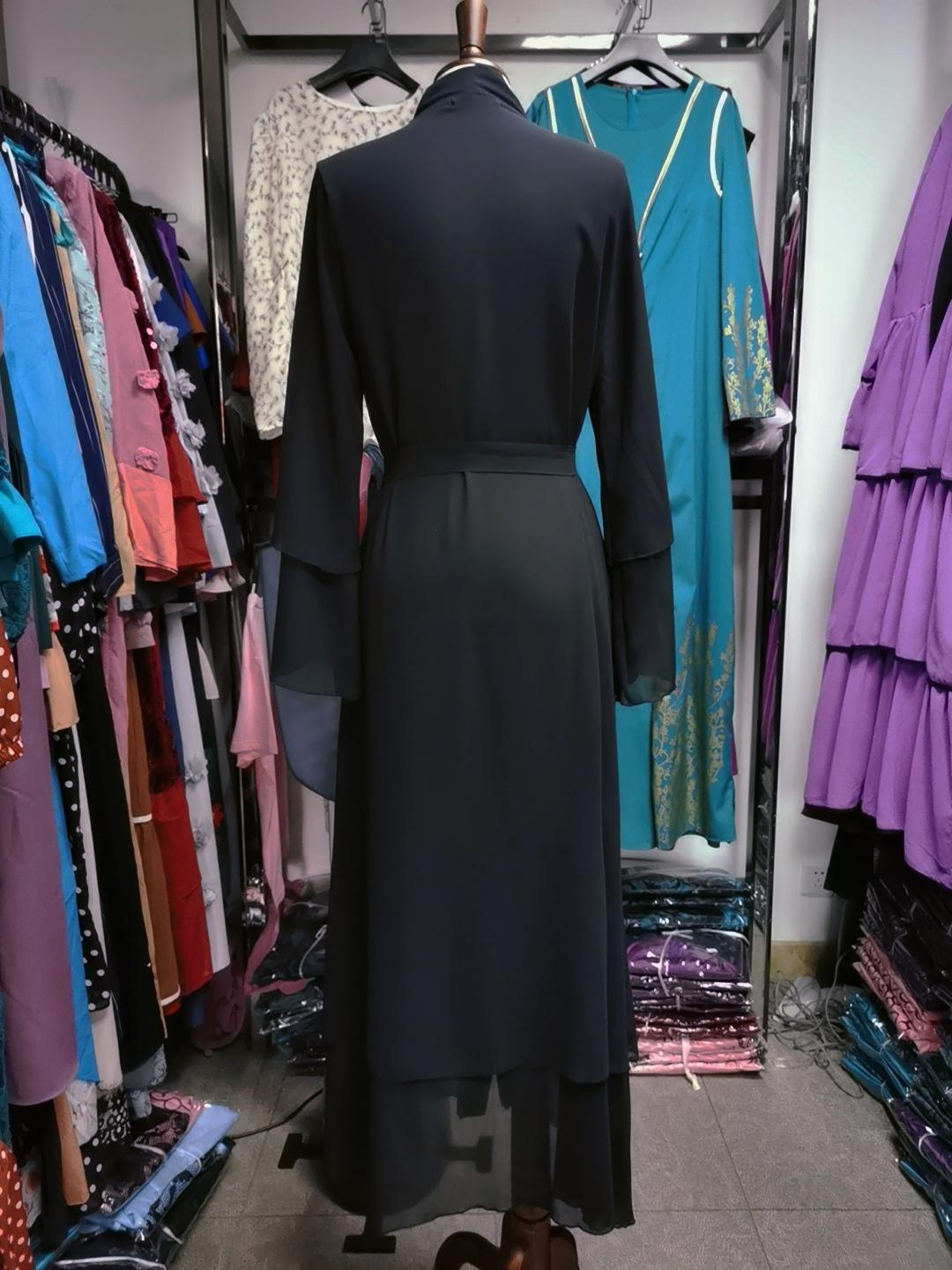 #HS10073 Cardigan en mousseline de soie douce et fluide pour femme grande taille avec hijab