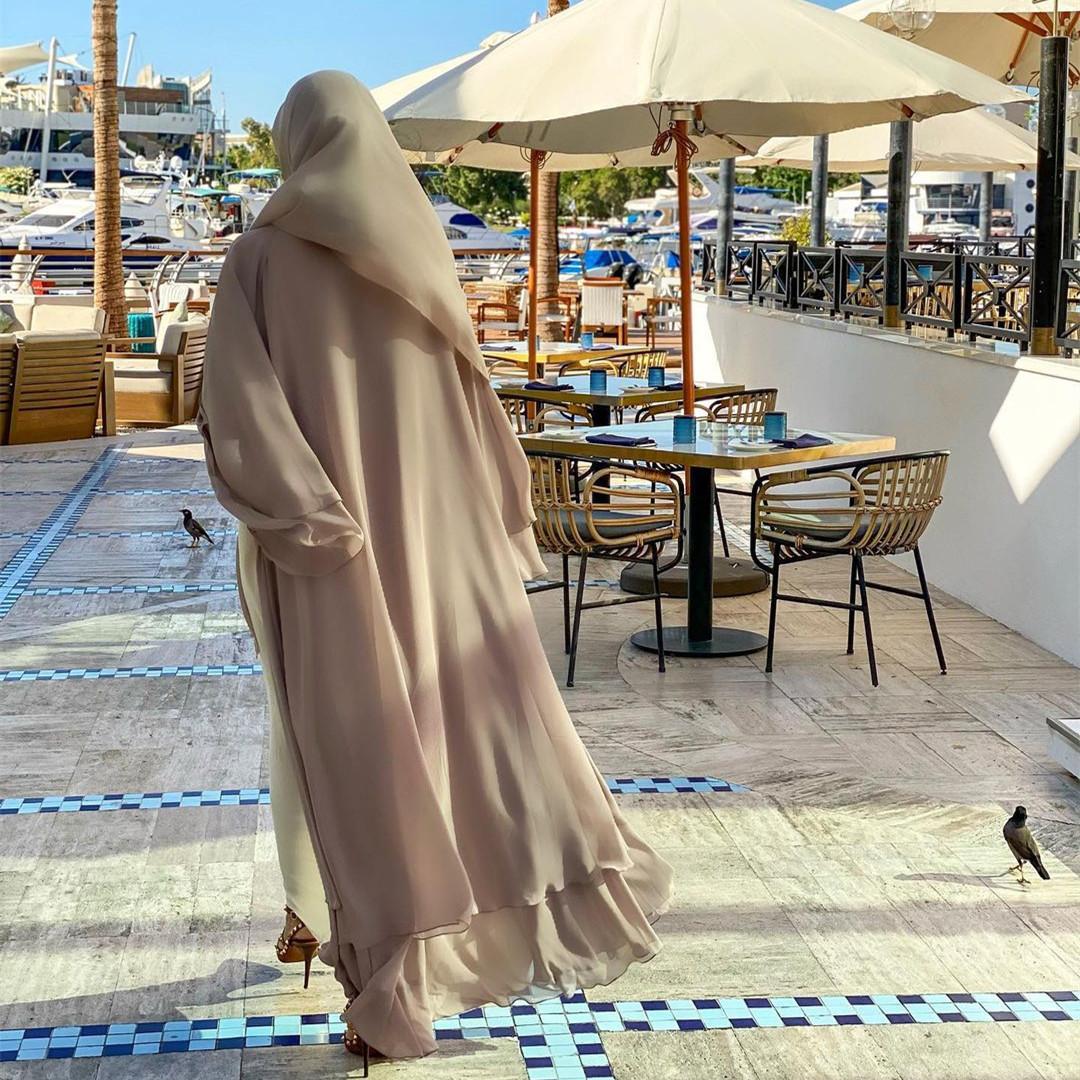 #HS10073 Cardigan en mousseline de soie douce et fluide pour femme grande taille avec hijab