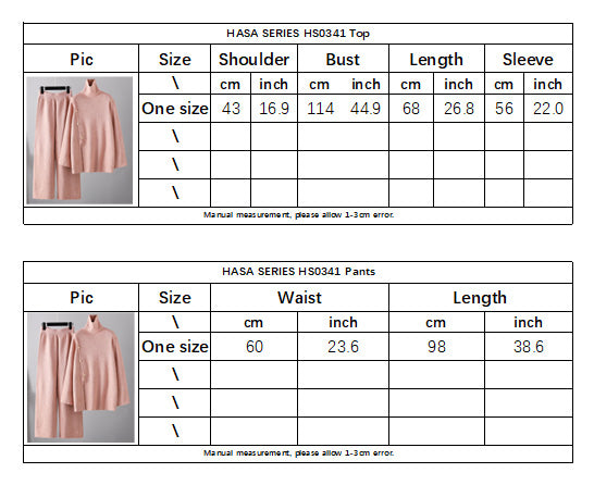 HS0341 high neck winter warm wide leg pants knitted 2 PCS SET