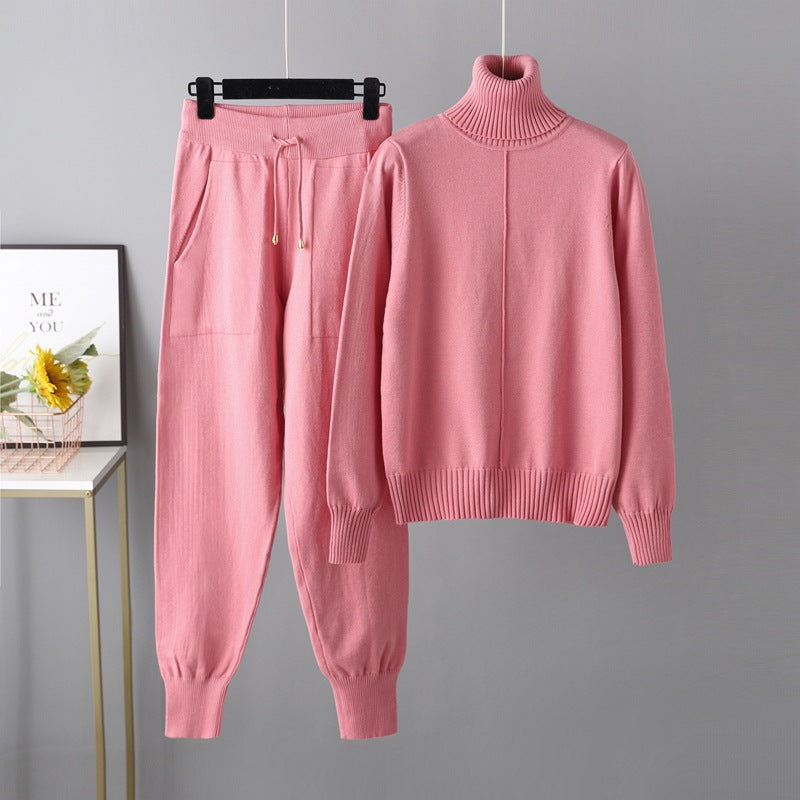 HS0475 Knitted 2 PCS SET warm fabric lapel sweater