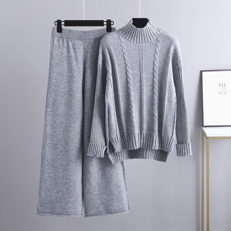 HS0474 autumn and wither knitted 2 PCS SET Mid neck sweater