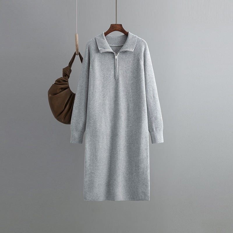 HS0338 knitted dress women 2022 spring and autumn senior sense of zipper pullover outside through the knee sweater long dress