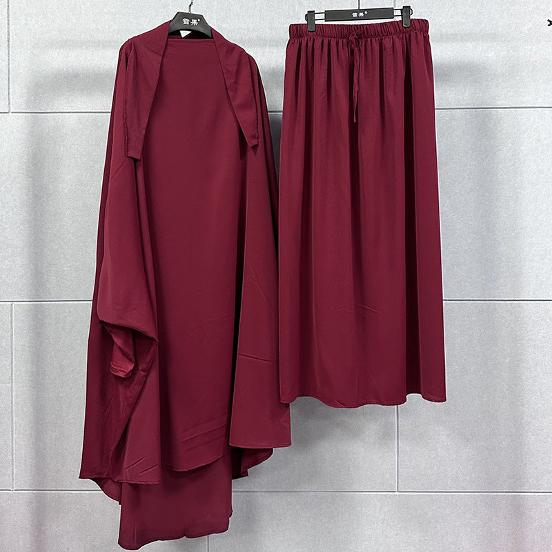 HS0430 Ensemble deux pièces jilbab haut et jupe couleur unie