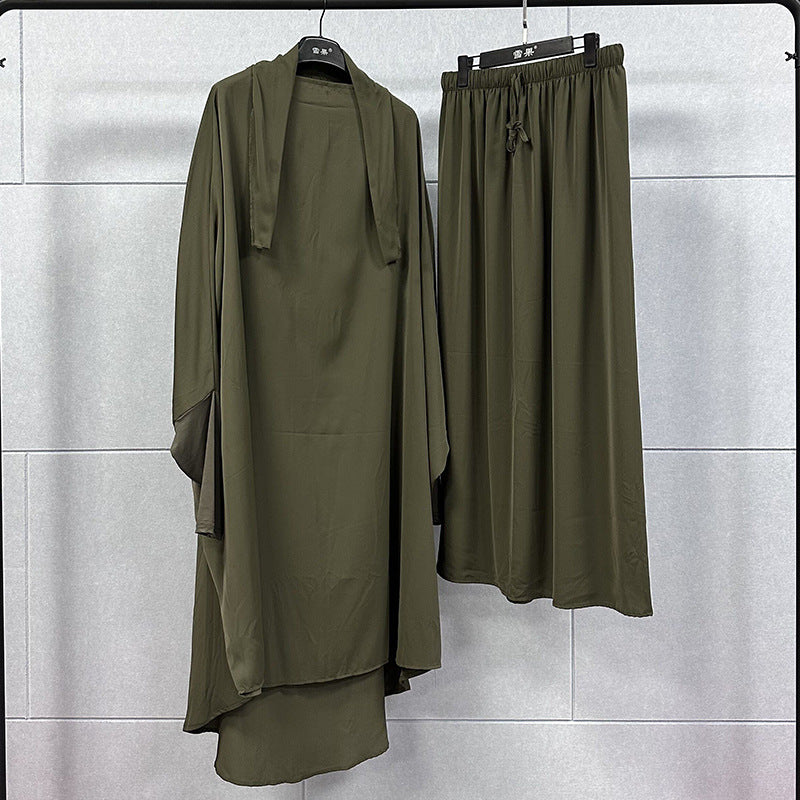 HS0430 Ensemble deux pièces jilbab haut et jupe couleur unie