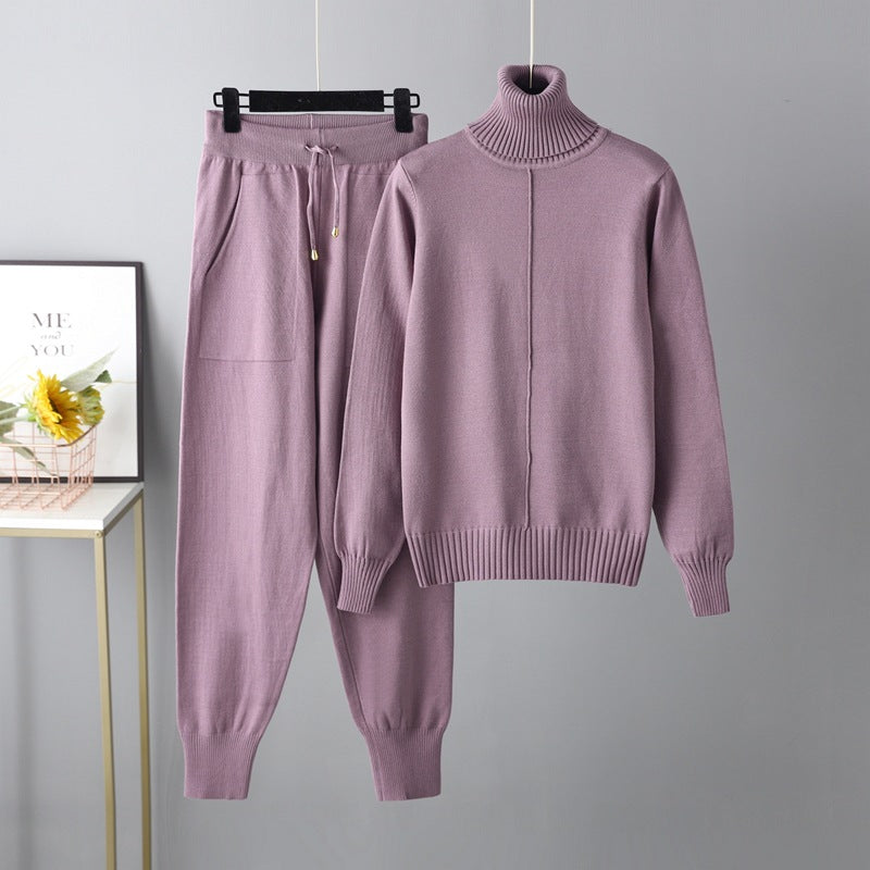 HS0475 Knitted 2 PCS SET warm fabric lapel sweater