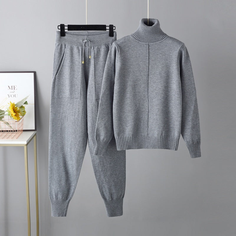 HS0475 Knitted 2 PCS SET warm fabric lapel sweater