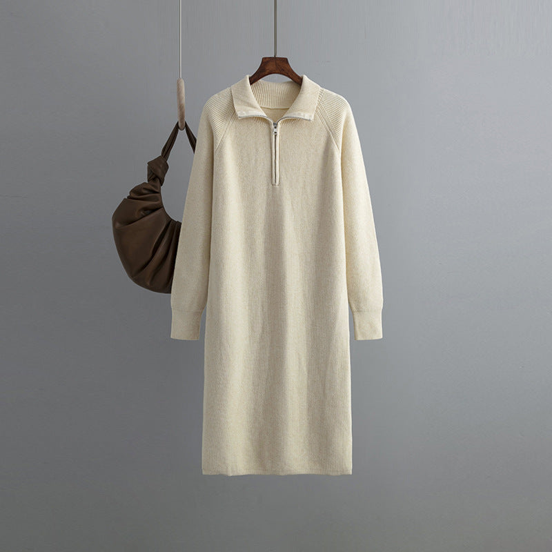 HS0338 knitted dress women 2022 spring and autumn senior sense of zipper pullover outside through the knee sweater long dress