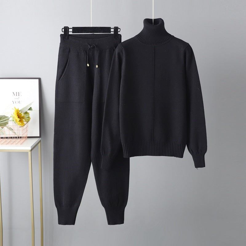 HS0475 Knitted 2 PCS SET warm fabric lapel sweater