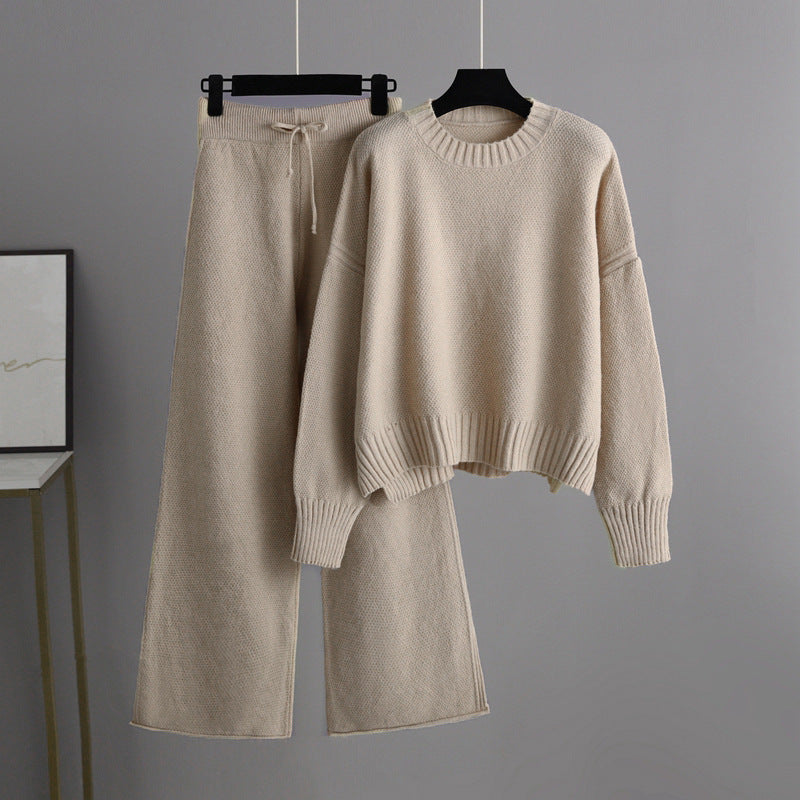 HS0473 New autumn and winter knitted 2 PCS SET crew neck