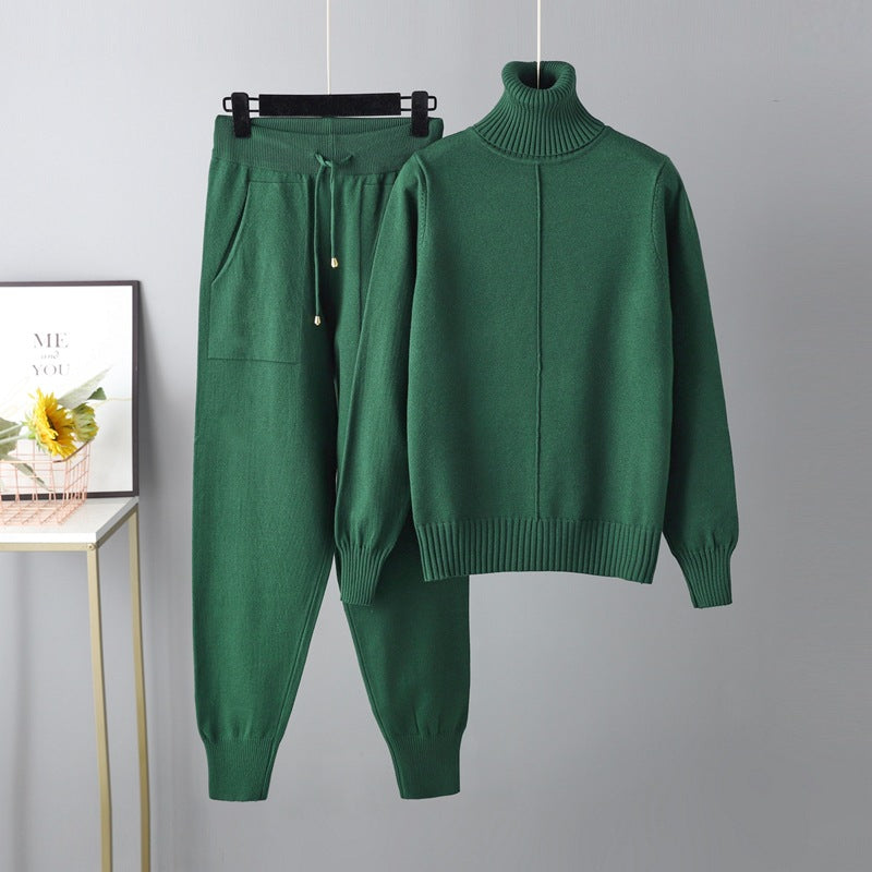 HS0475 Knitted 2 PCS SET warm fabric lapel sweater
