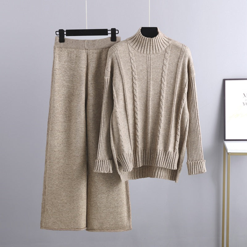 HS0474 autumn and wither knitted 2 PCS SET Mid neck sweater