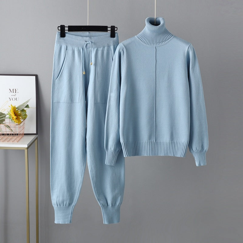 HS0475 Knitted 2 PCS SET warm fabric lapel sweater