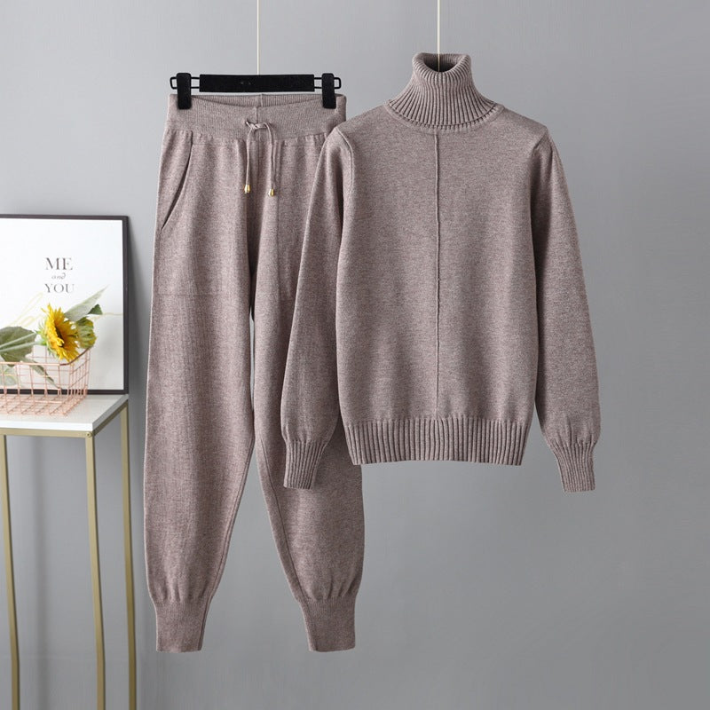 HS0475 Knitted 2 PCS SET warm fabric lapel sweater