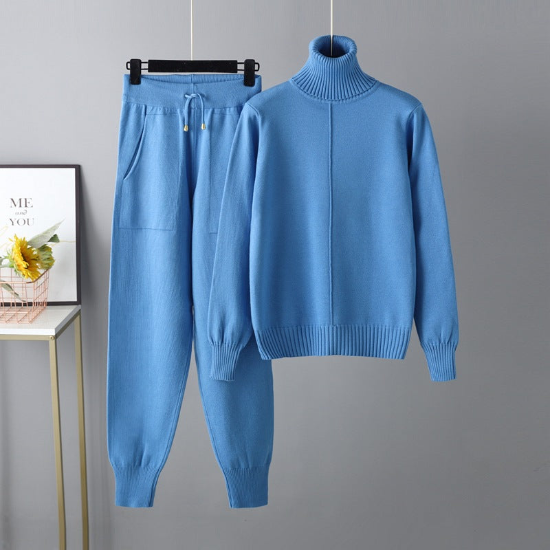 HS0475 Knitted 2 PCS SET warm fabric lapel sweater