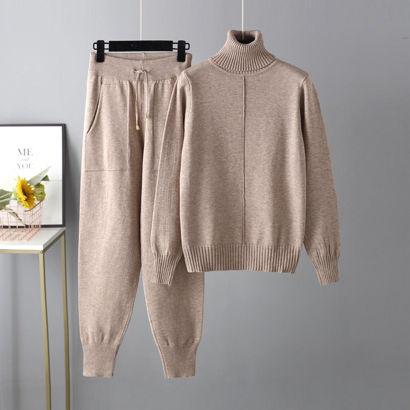 HS0475 Knitted 2 PCS SET warm fabric lapel sweater