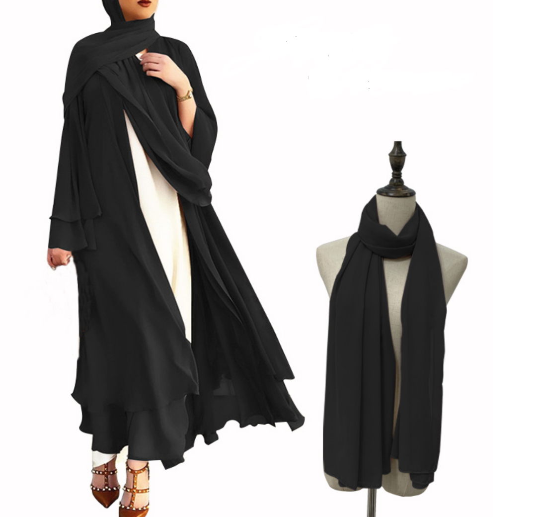 #HS10073 Cardigan en mousseline de soie douce et fluide pour femme grande taille avec hijab