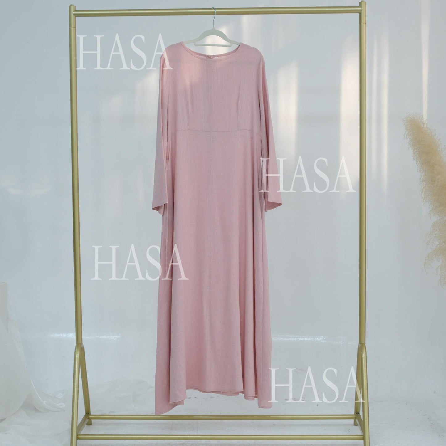 HS6494 Simple Solid Color Linen Bamboo Dress | Lace-Up Design
