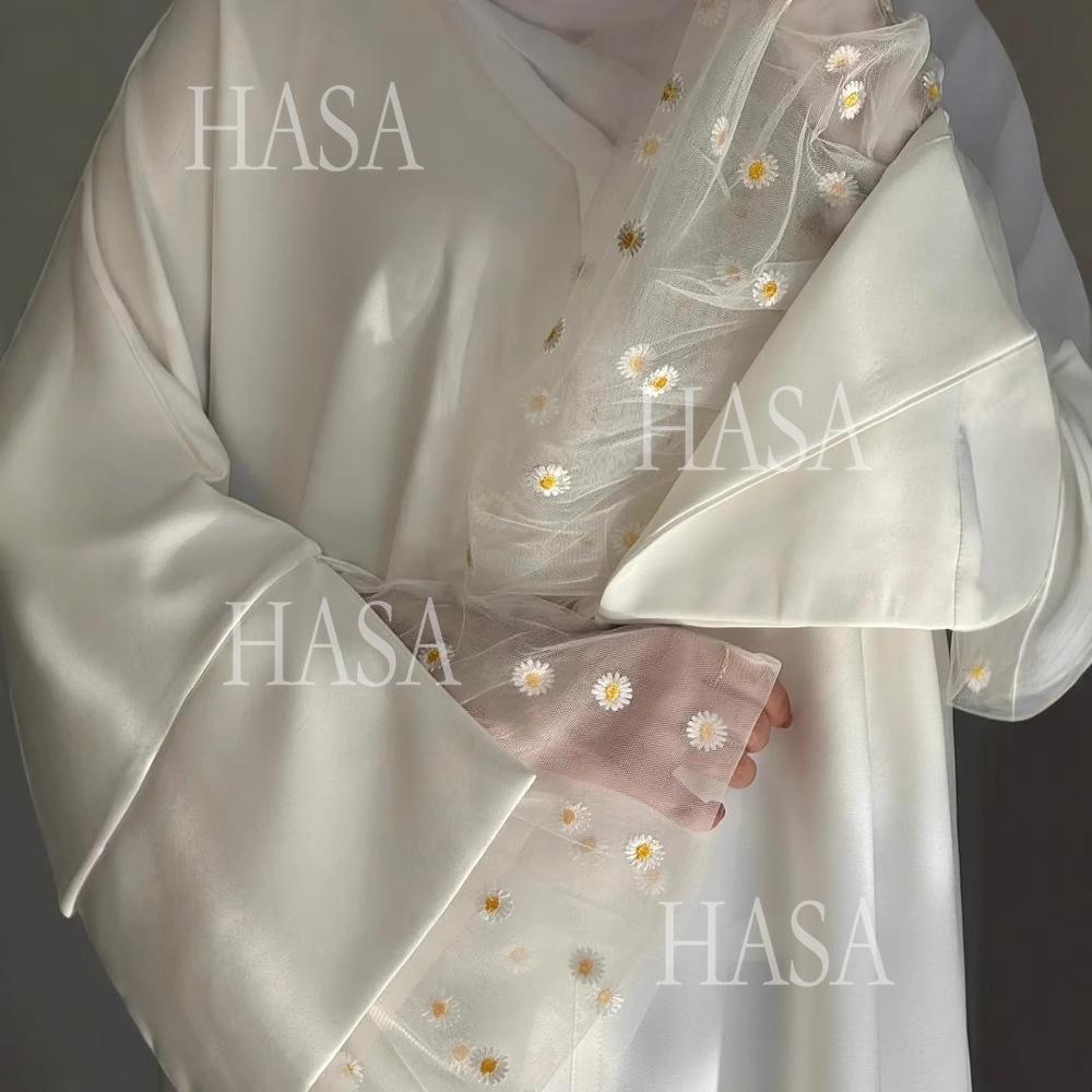 HS6564 Lace Daisy Embellished Long Dress Robe
