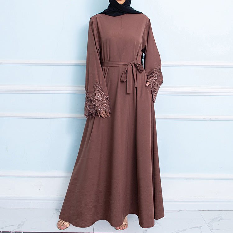 HS0303 Solid color collage embroidery women's dress