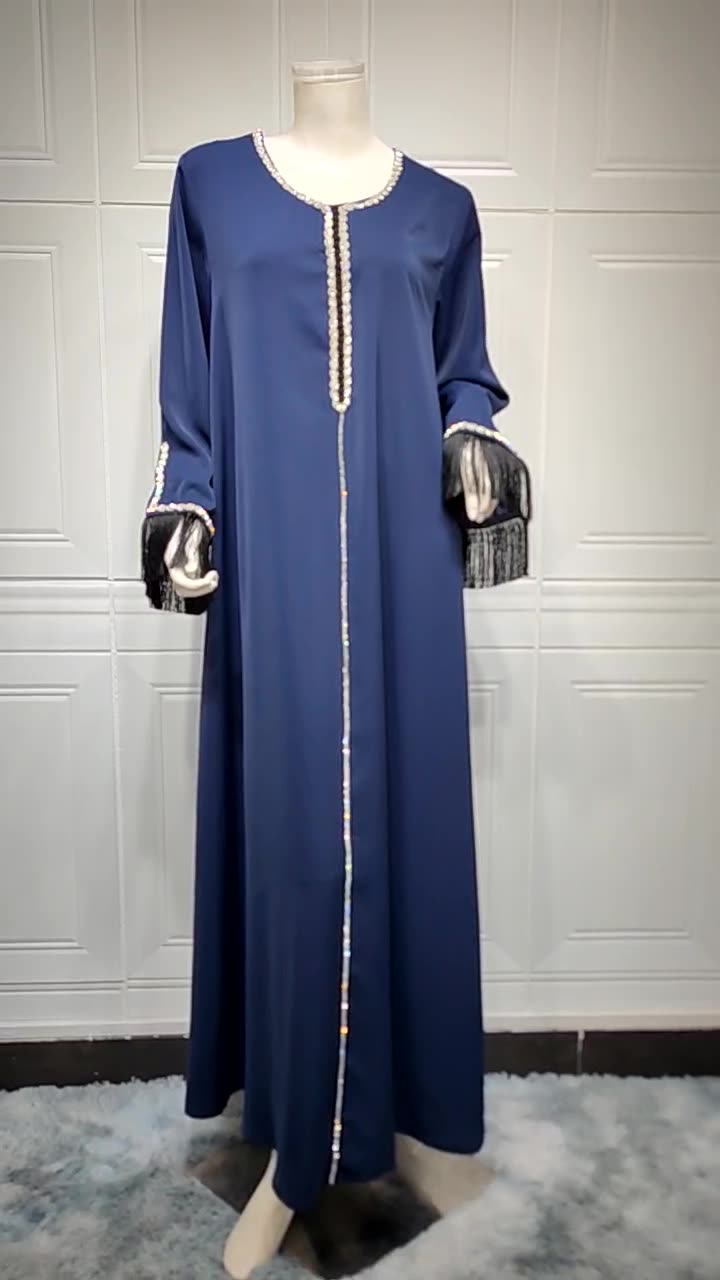 فستان نسائي مسلم HS0440 مزين بالماس بتصميم عصري من الفسيفساء مع شرابات