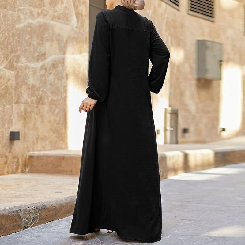 HASASERIES HS0552 Muslim style Arabic style stand-up collar zipper pockets Abaya casual dresses
