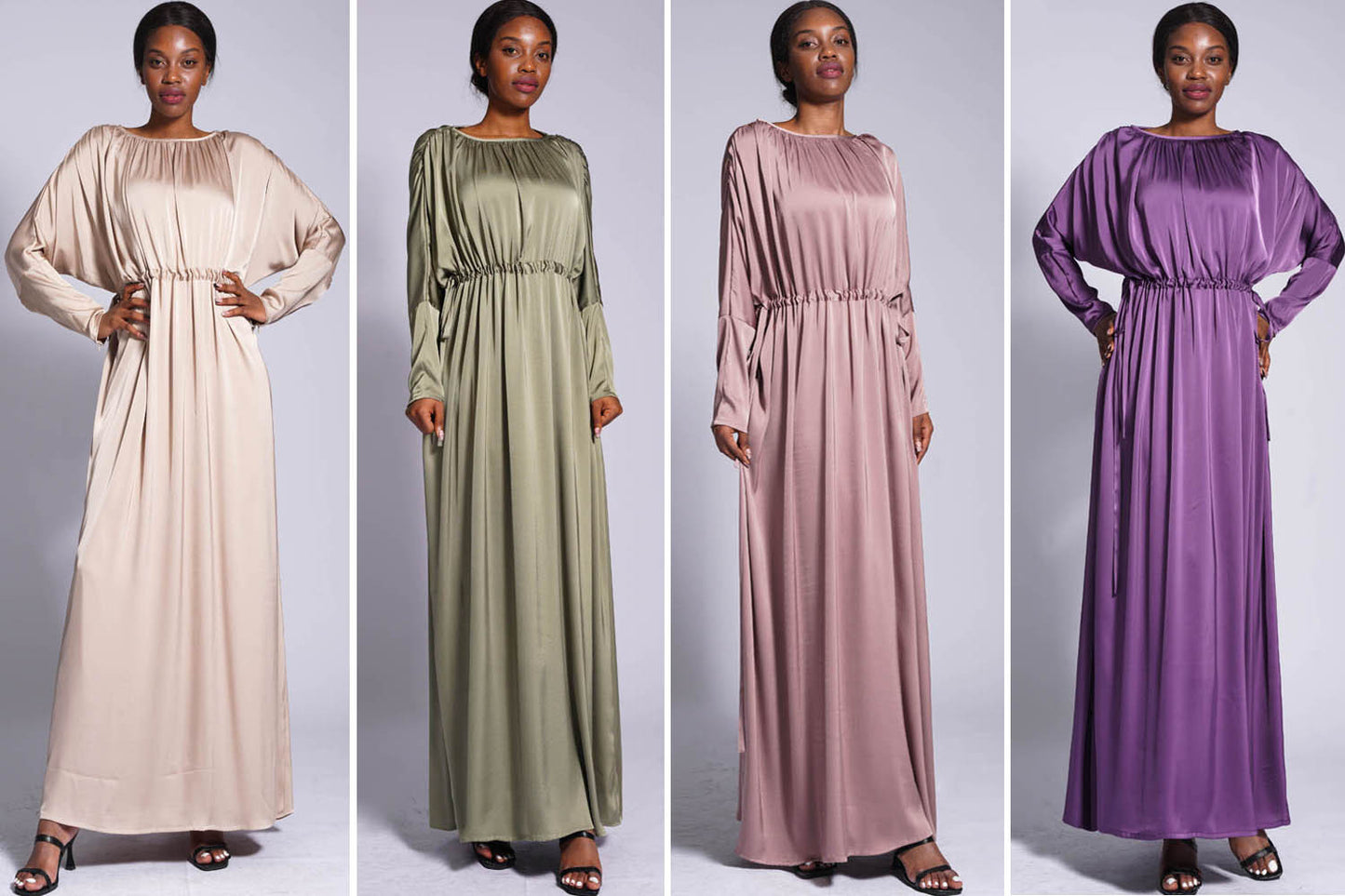 HS0435 Summer style front and back drawstring temperament dress solid color raglan sleeves ladies long skirt