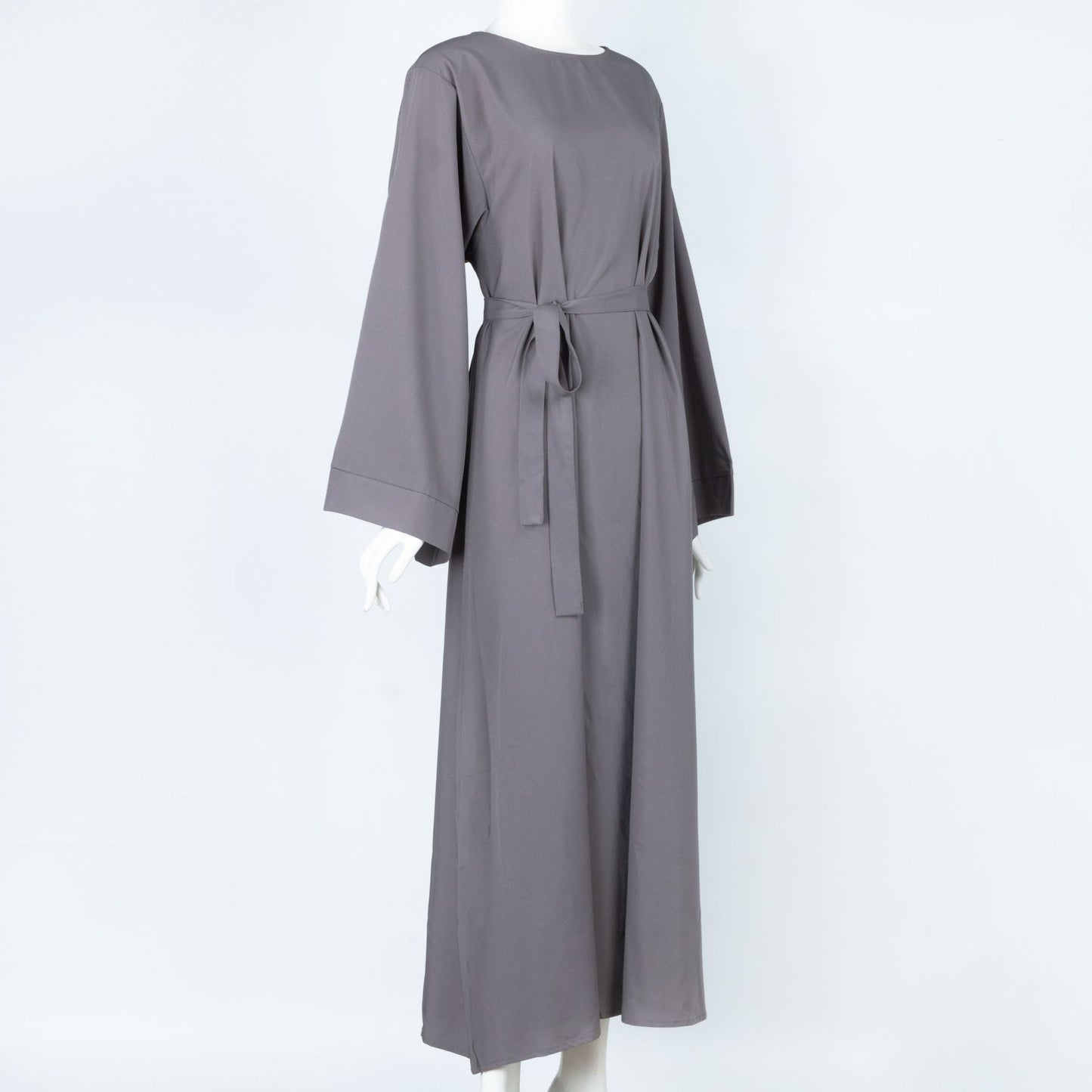 HS0477 Casual abaya solid color airy women's long sleeve round neck maxi dress